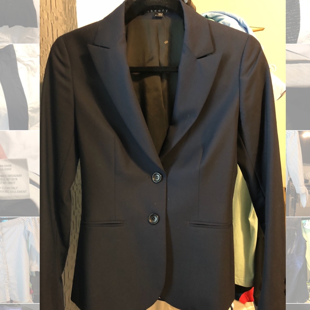 Theory Nichelle Broadway Wool Blazer Sz 2 Navy Blu